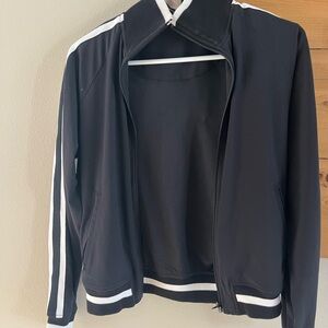 Black Athleta Track Jacket with White Stripes